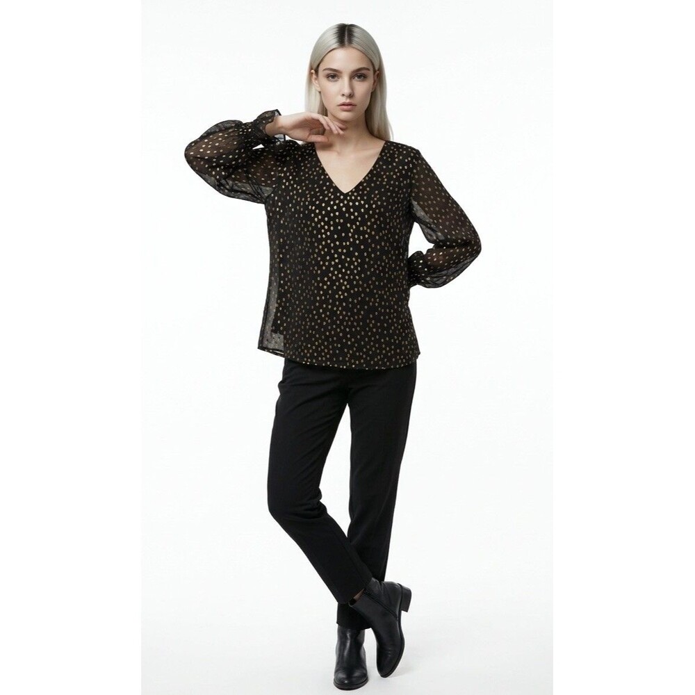 1.STATE Black And Gold Balloon Sleeve Blouse.